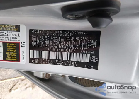 2012 Toyota Camry Le from USA, damaged, VIN 4T1BF1FK4CU133892